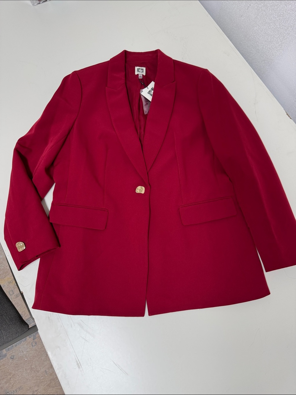 Anne Klein Deep Red Single-Button Blazer